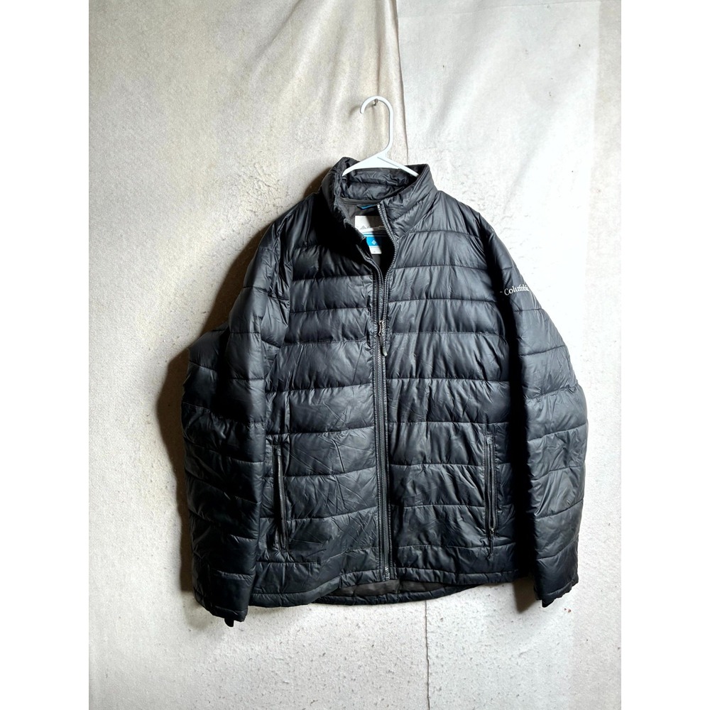 Columbia Insulated Puffer Jacket Mens Medium Black Logo Water Resistant Full Zip